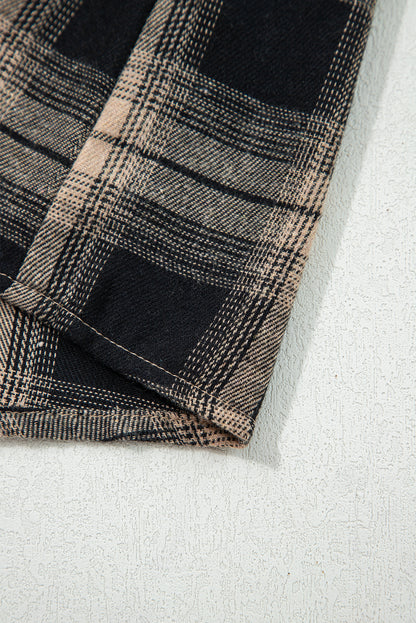 Retro Plaid Brushed Shacket with Double Flap Pockets