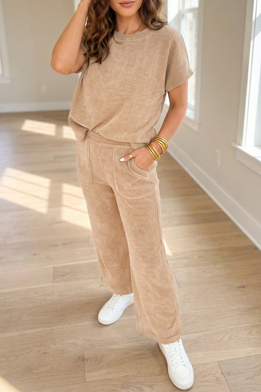 Corduroy Lounge Set Wide Leg Pants Matching Set