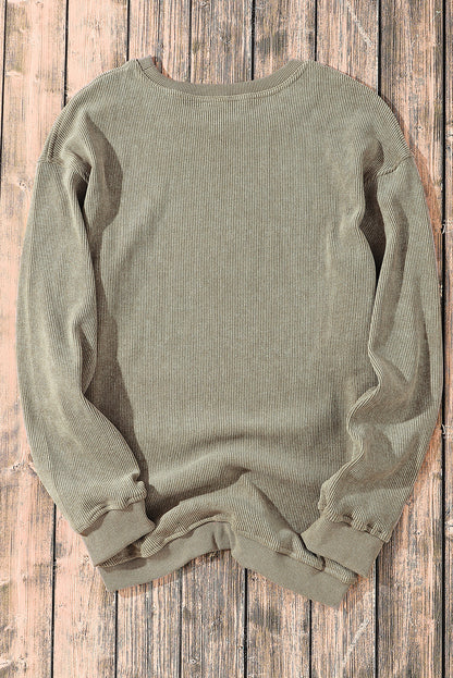 Black Ribbed Knit Crew Neck Oversized Sweatshirt