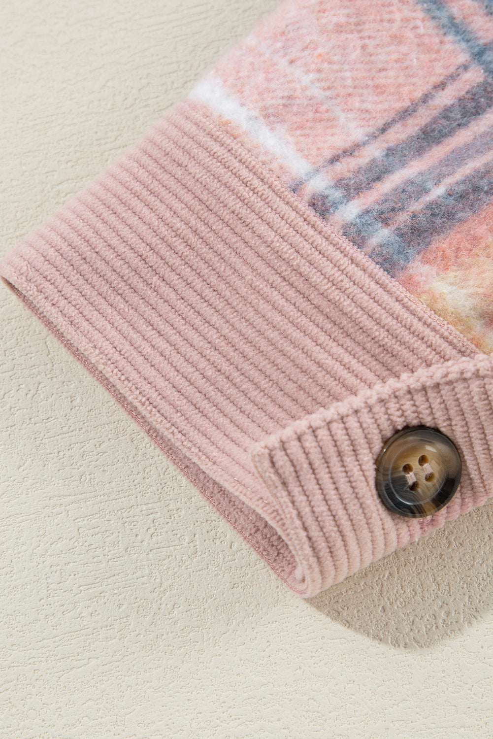 Light Pink Plaid Corduroy Patchwork Pocket Shacket