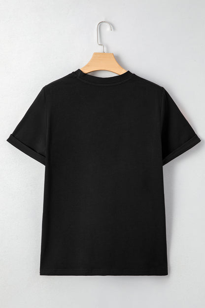 Women's Black Sequin Pumpkin Halloween T-Shirt