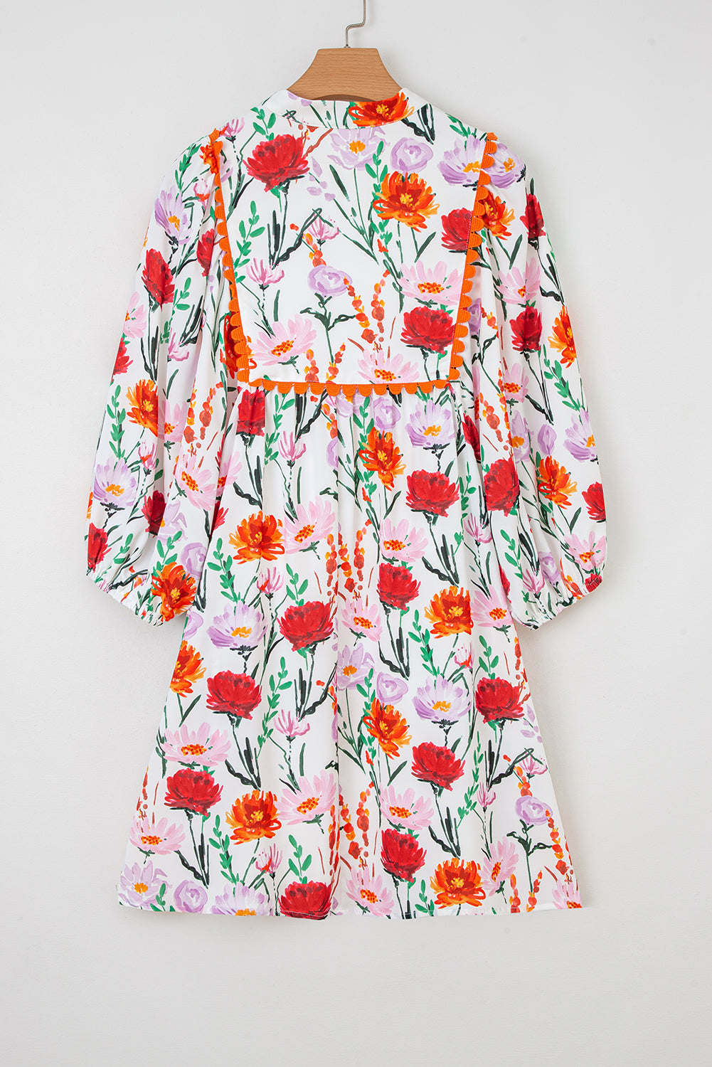 Easter Floral Ricrac Trim Puff Sleeve Mini Dress