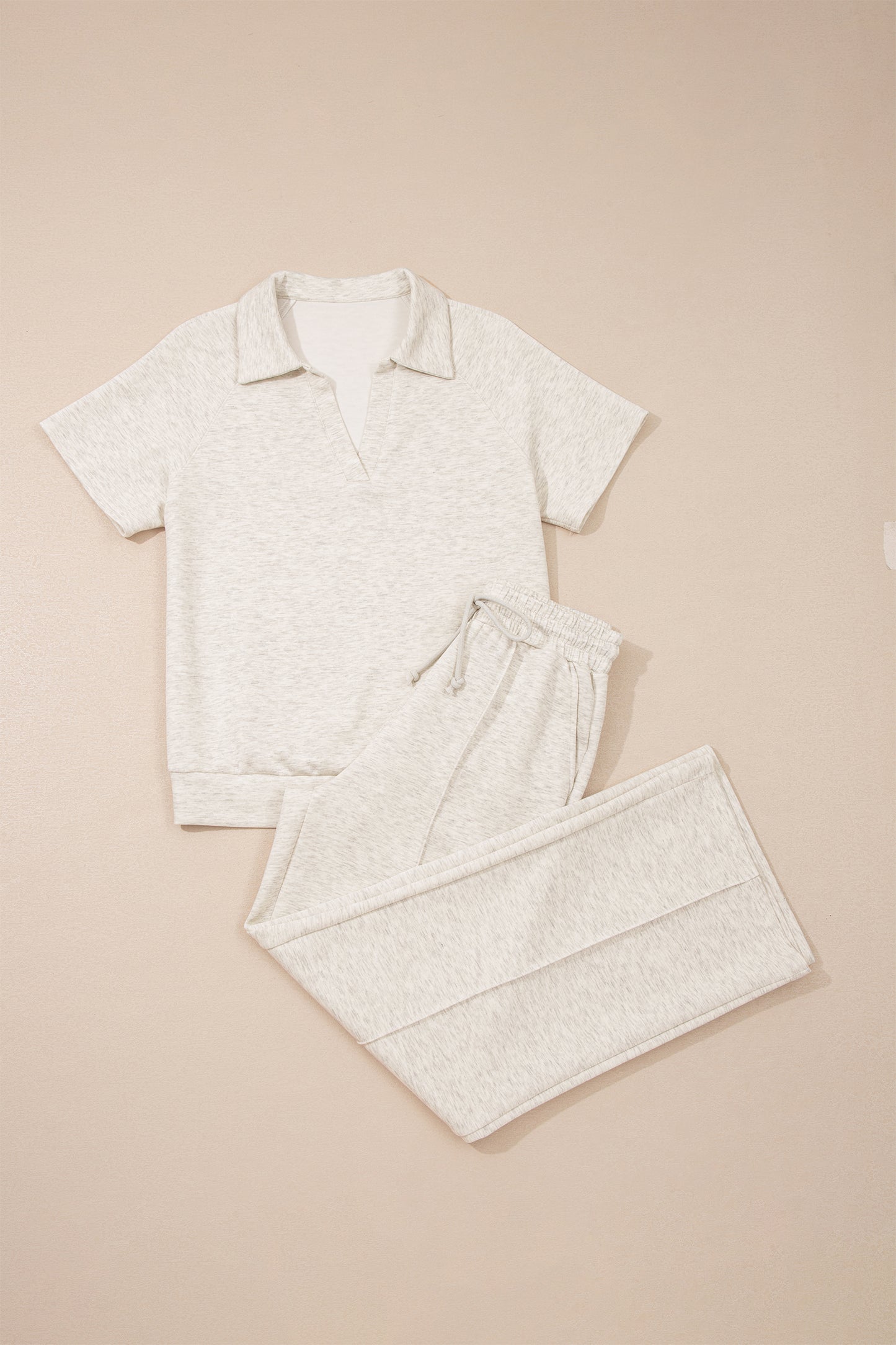 Light Grey Polo Tee & Drawstring Casual Pant Set – Sporty Chic
