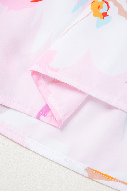 Pink Floral Smocked Maxi Dress Tie Shoulder Flowy