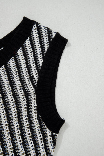 Strawberry Pink Contrast Chevron Knit V Neck Sweater Vest