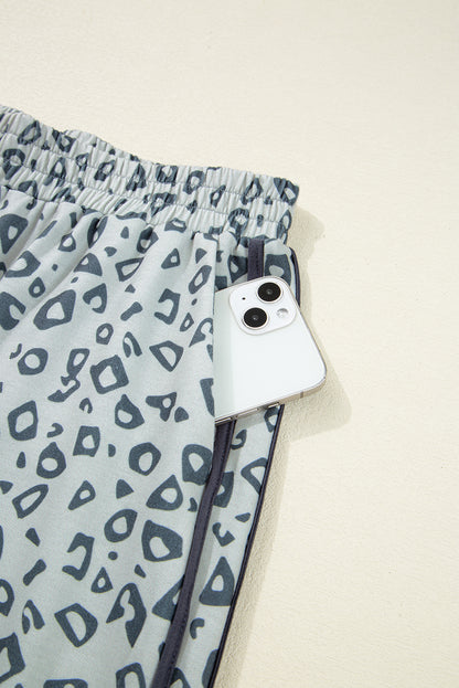 Gray Leopard High Waist Side Bow Straight Leg