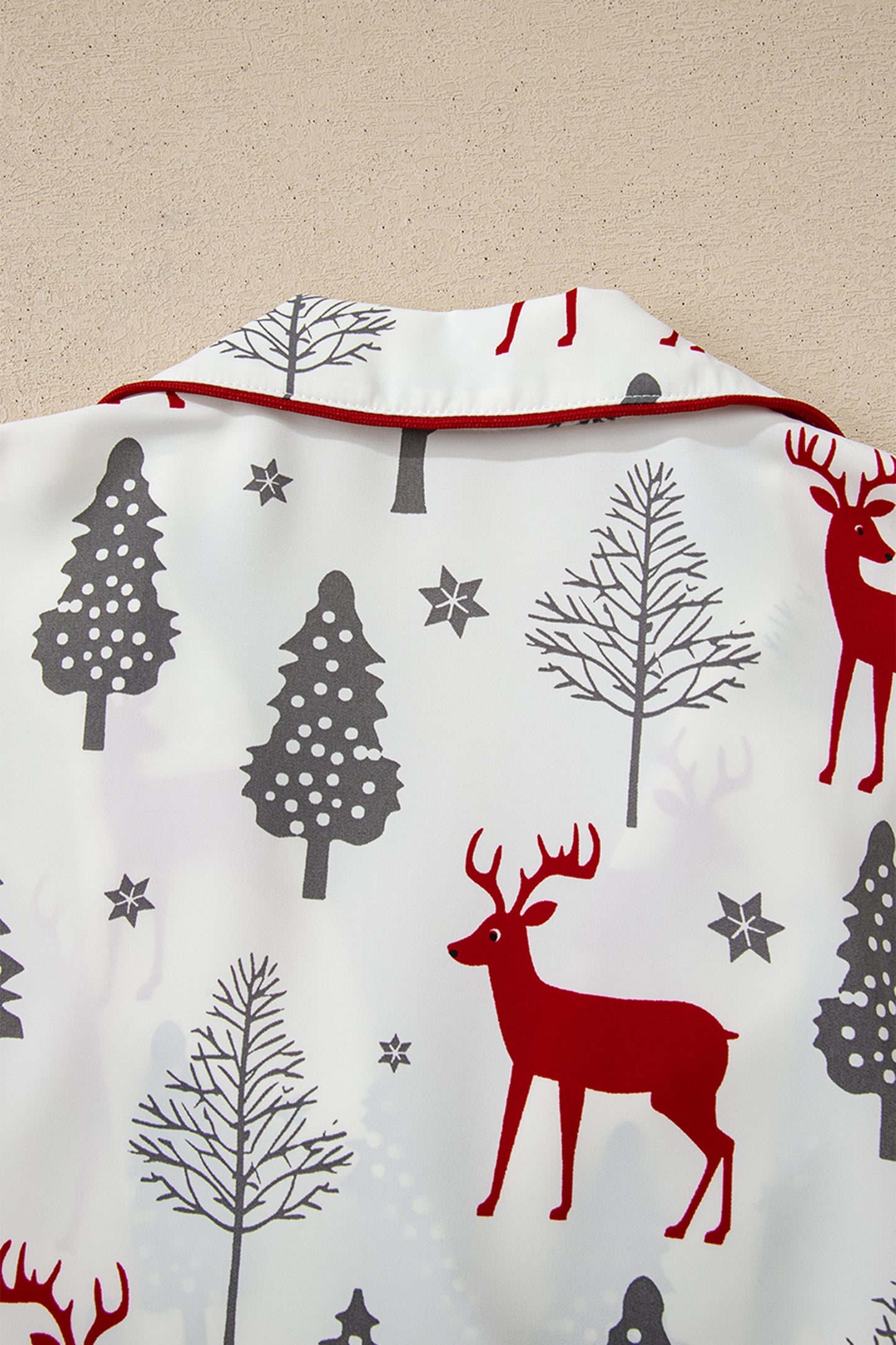 Red Reindeer Christmas Print Long Sleeve Pajama Shorts Set