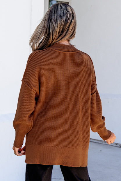 Orchid Purple Mock Neck Ribbed Knit Oversized Sweater Top