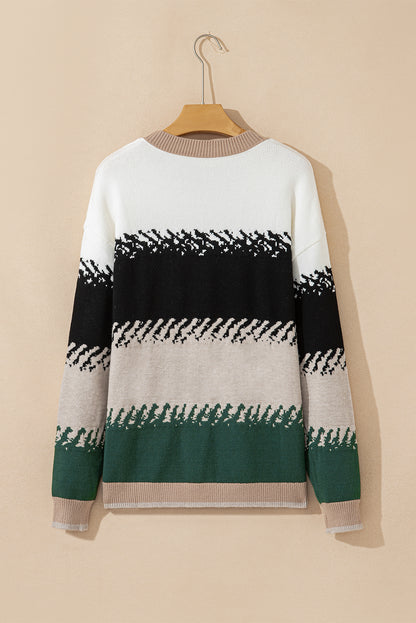 Women's Color Block Knit Sweater with Drop Shoulder Fit