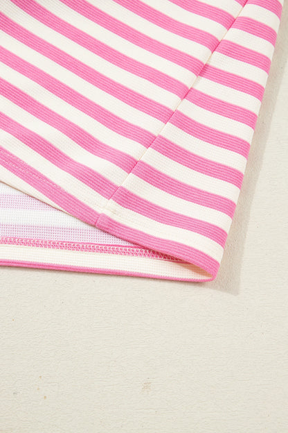 Striped Zip Collar Sleeveless Skort Set Casual Outfit