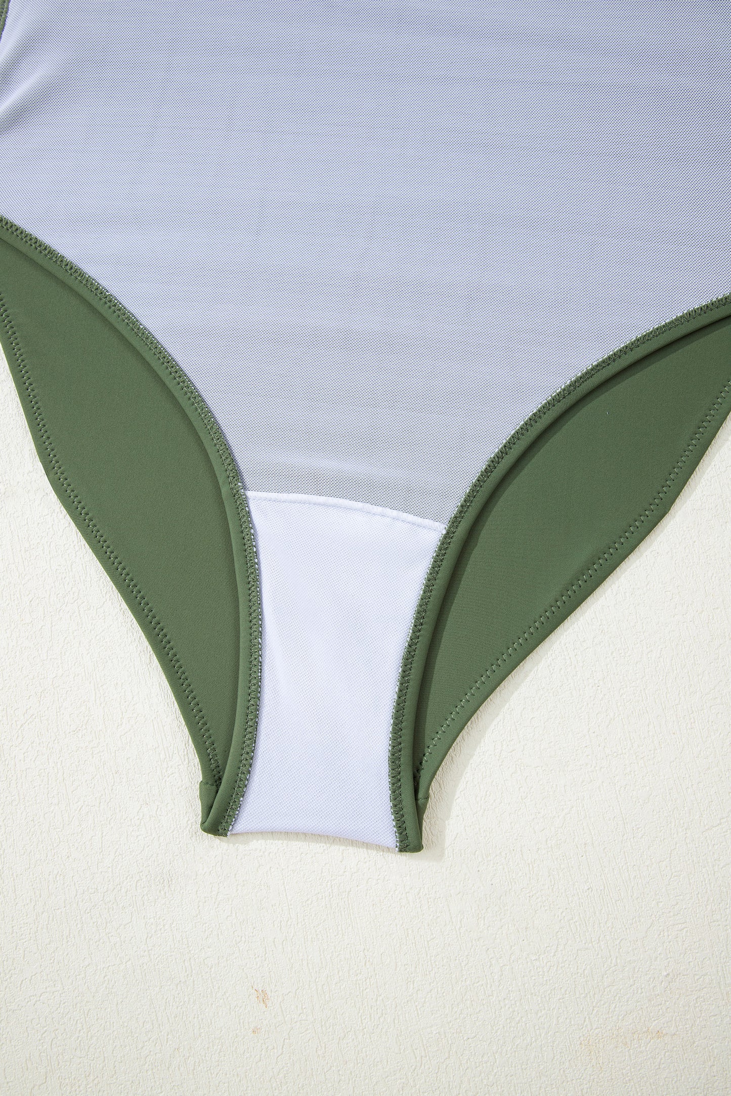 Mist Green Solid Color Ruffle Trim Asymmetric Neck One Piece Swimsuit