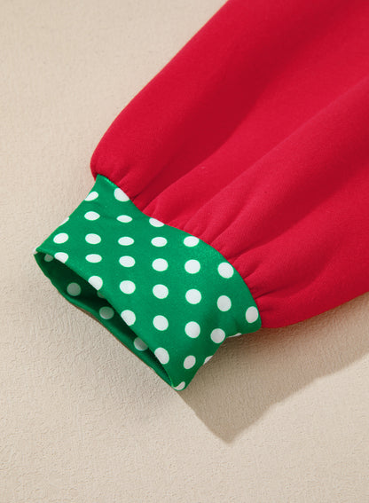 Polka Dot Trim Plus Size Crew Neck Tunic Sweatshirt
