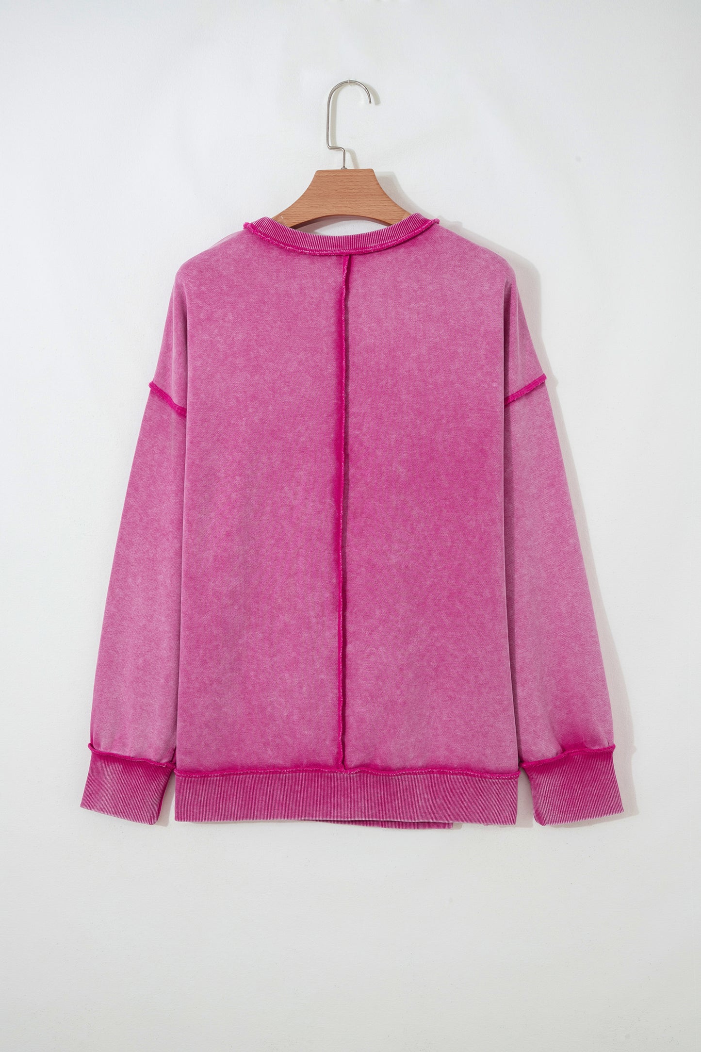 Mineral Wash Exposed Seam Sweatshirt Side Slit Casual Pullover