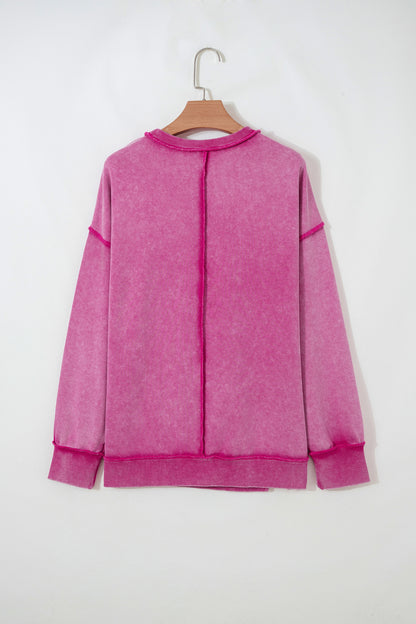 Mineral Wash Exposed Seam Sweatshirt Side Slit Casual Pullover