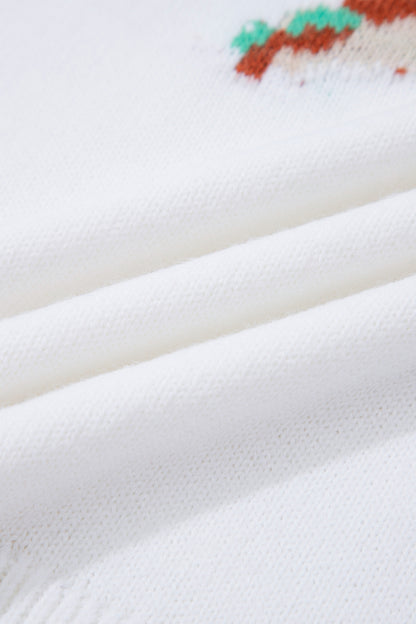 White Bird Pattern Drop Shoulder Knit Pullover Sweater