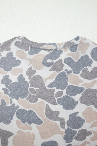 Neutral Camo Oversized Casual Crewneck T Shirt