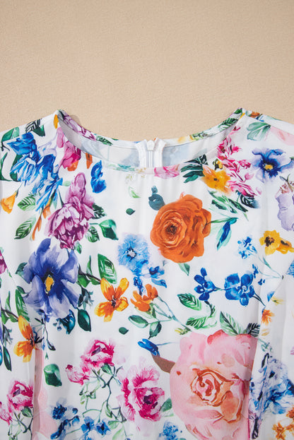 Easter Floral Cap Sleeve Crew Neck Mini Dress