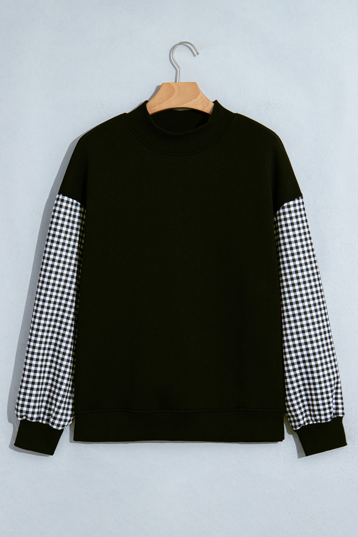 Evergreen Plaid Sleeve Colorblock Loose Tunic Sweatshirt