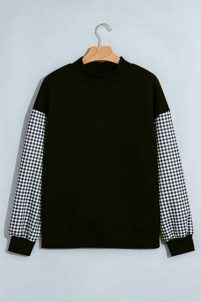 Evergreen Plaid Sleeve Colorblock Loose Tunic Sweatshirt