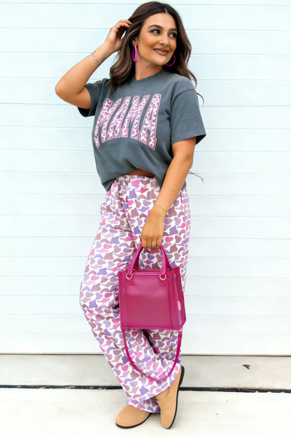 Grey MAMA Graphic Tee and Pink Camo Pants Set