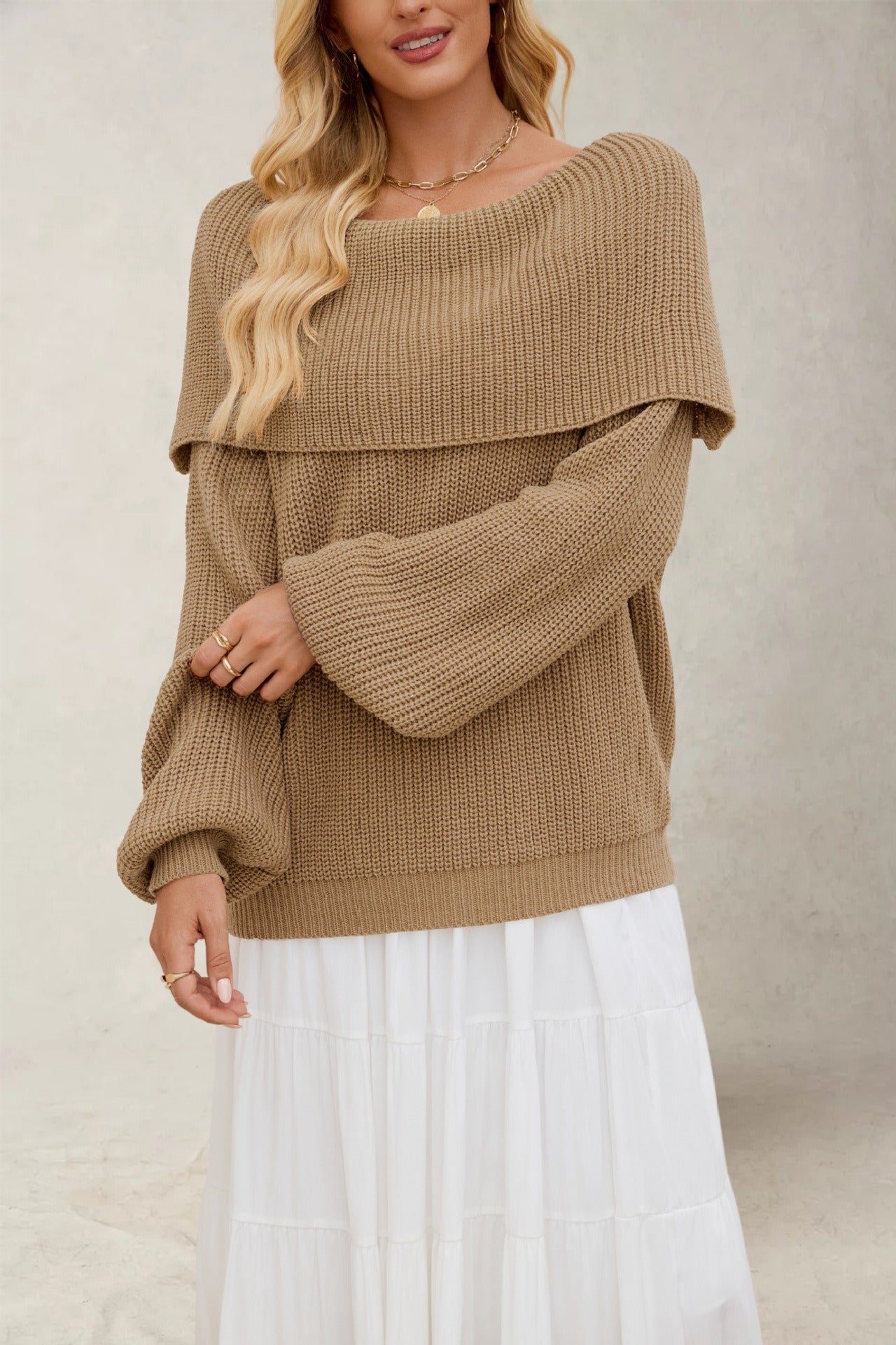 Off Shoulder Oversized Knit Sweater – Fall Winter Pullover
