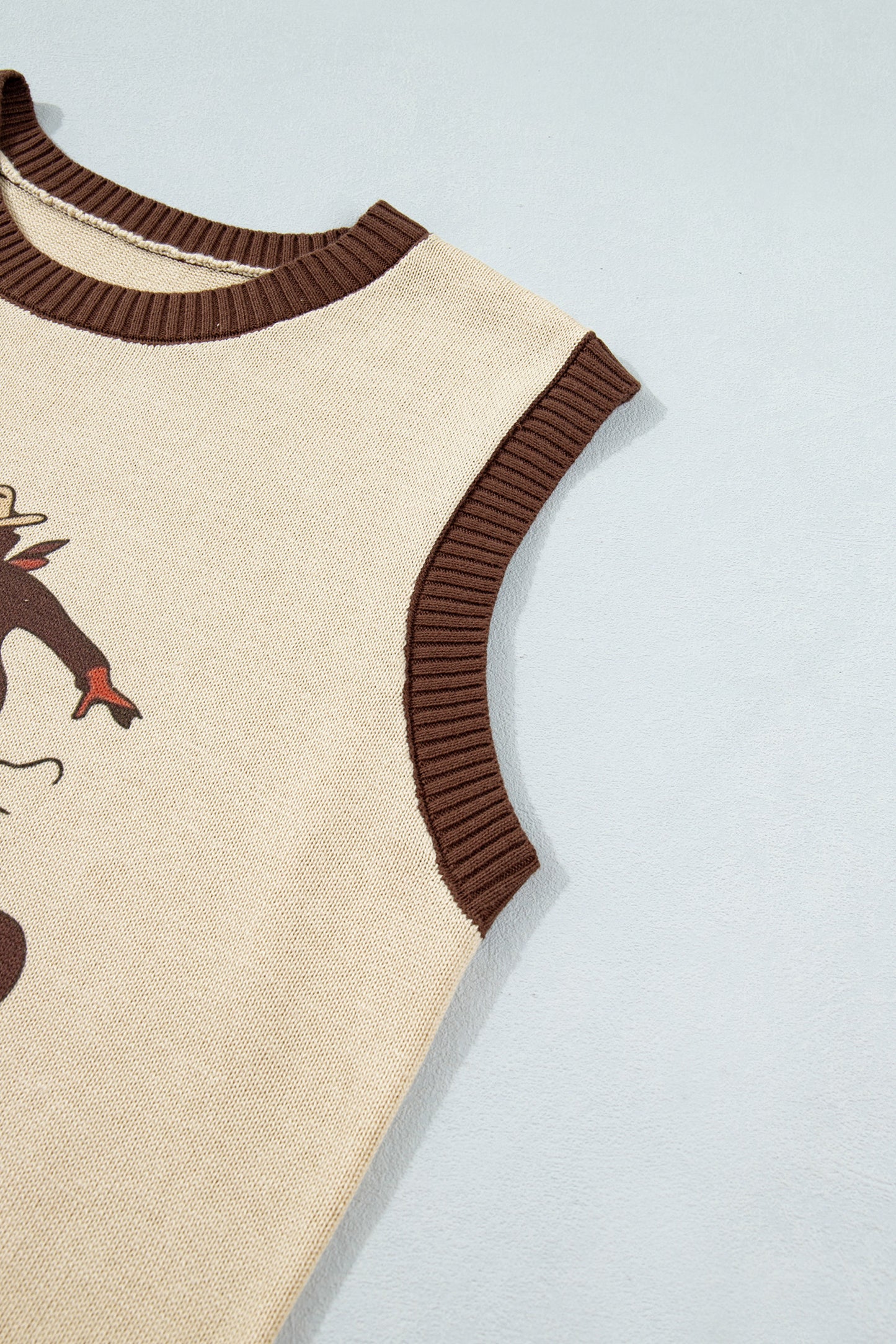 Khaki Western Cowboy Horse Print Knit Sweater Vest