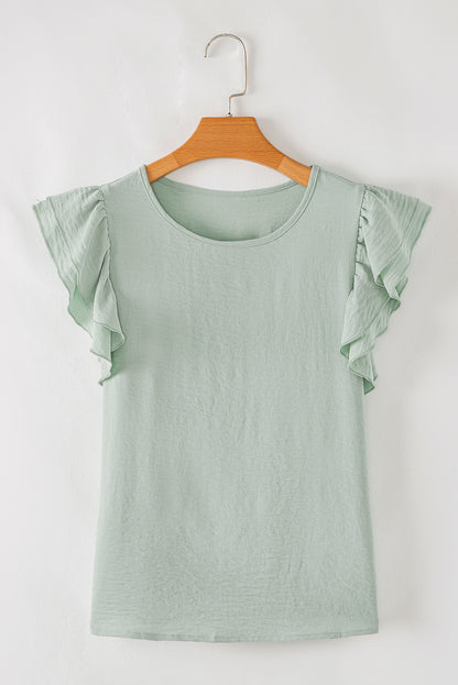 Clearly Aqua Ruffle Sleeve Summer Casual Blouse Top