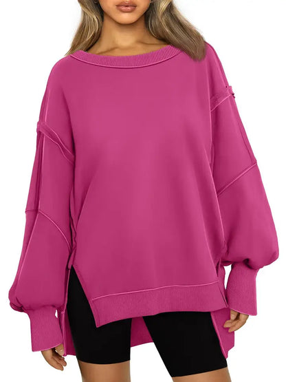 Oversized Drop Shoulder Sweatshirt - Pullover Top