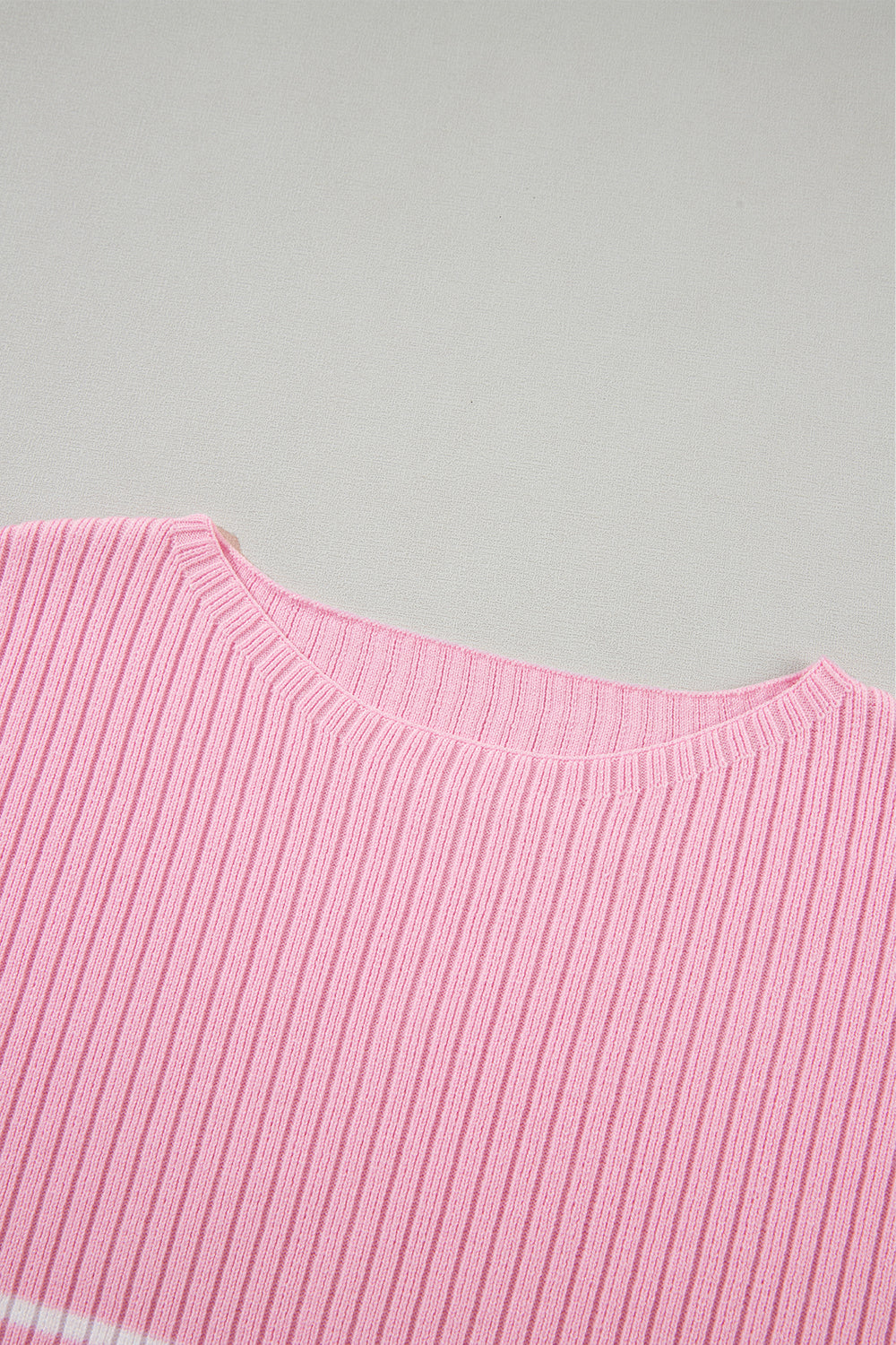 Pink Stripe Ribbed Loose Plus T Shirt