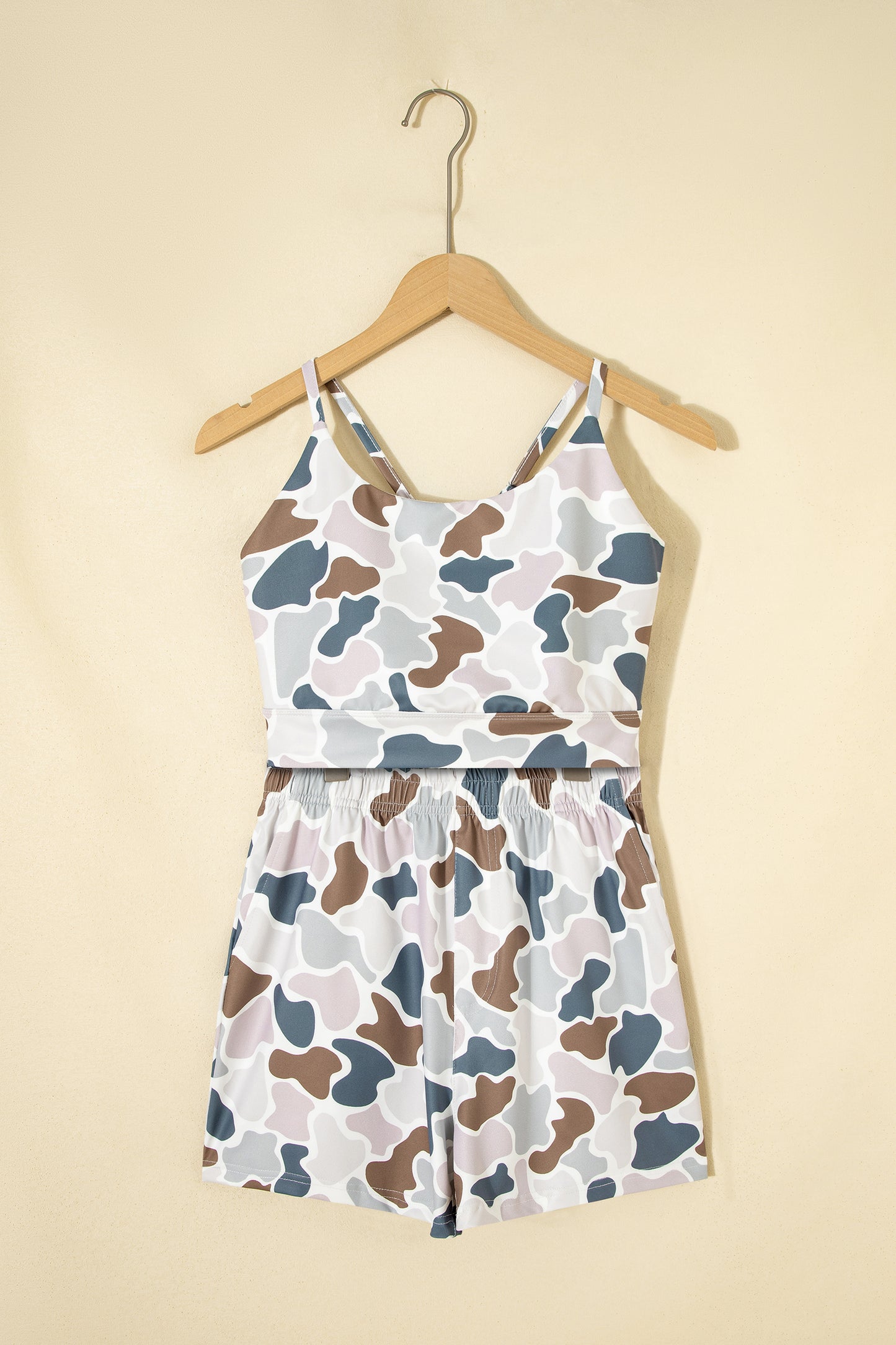 Camo Print Crop Tank and Shorts Set Athleisure Outfit