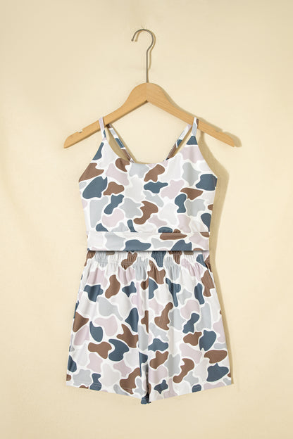 Camo Print Crop Tank and Shorts Set Athleisure Outfit