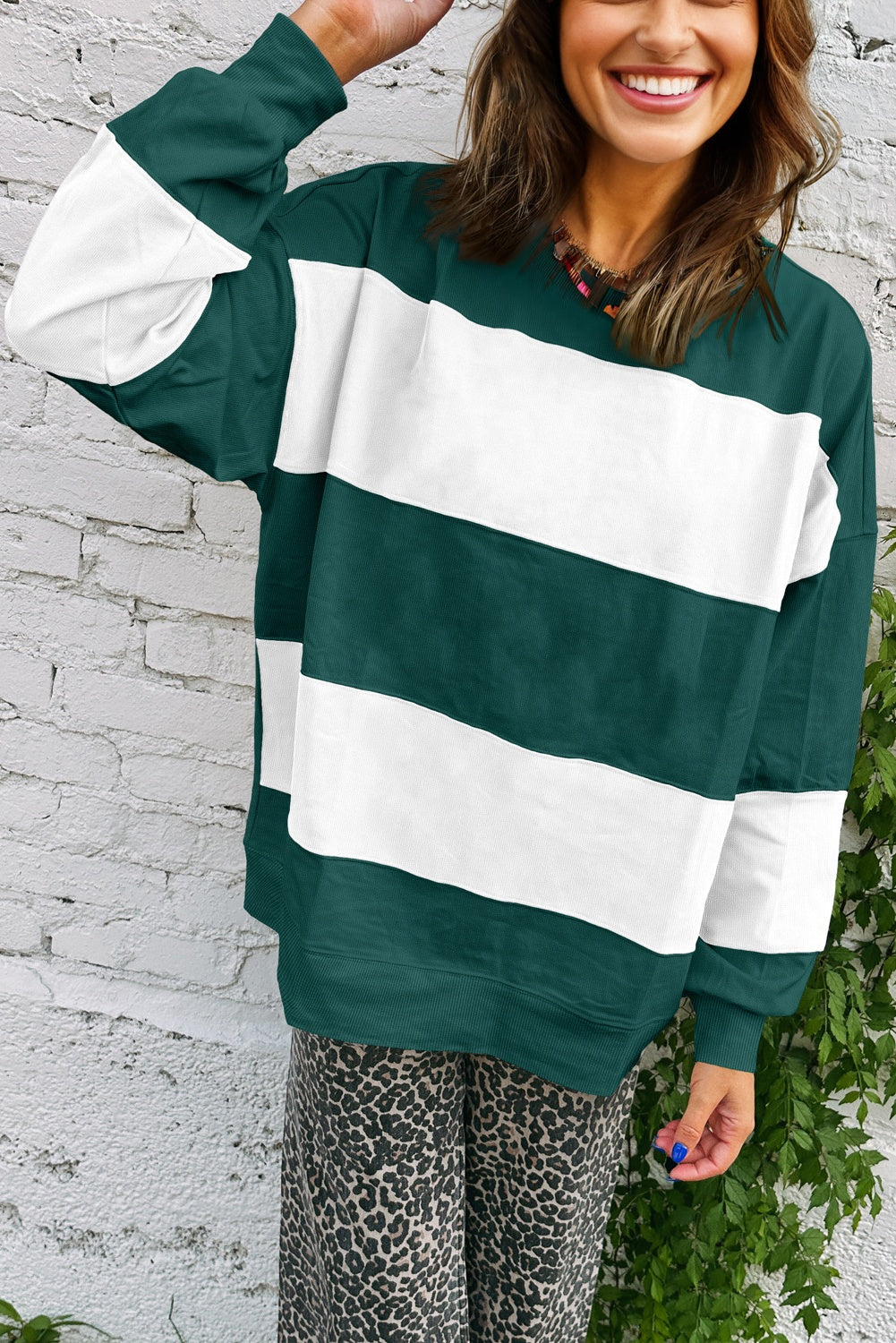 Red Color Block Oversized Sweatshirt Drop Shoulder Pullover