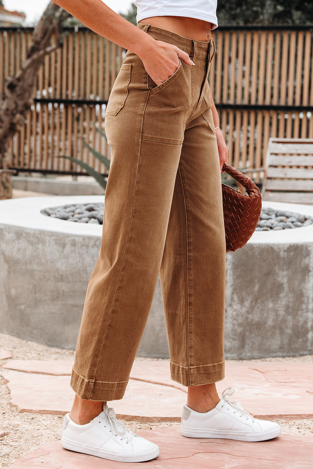 Breen Cropped High Rise Wide Leg Denim Pants