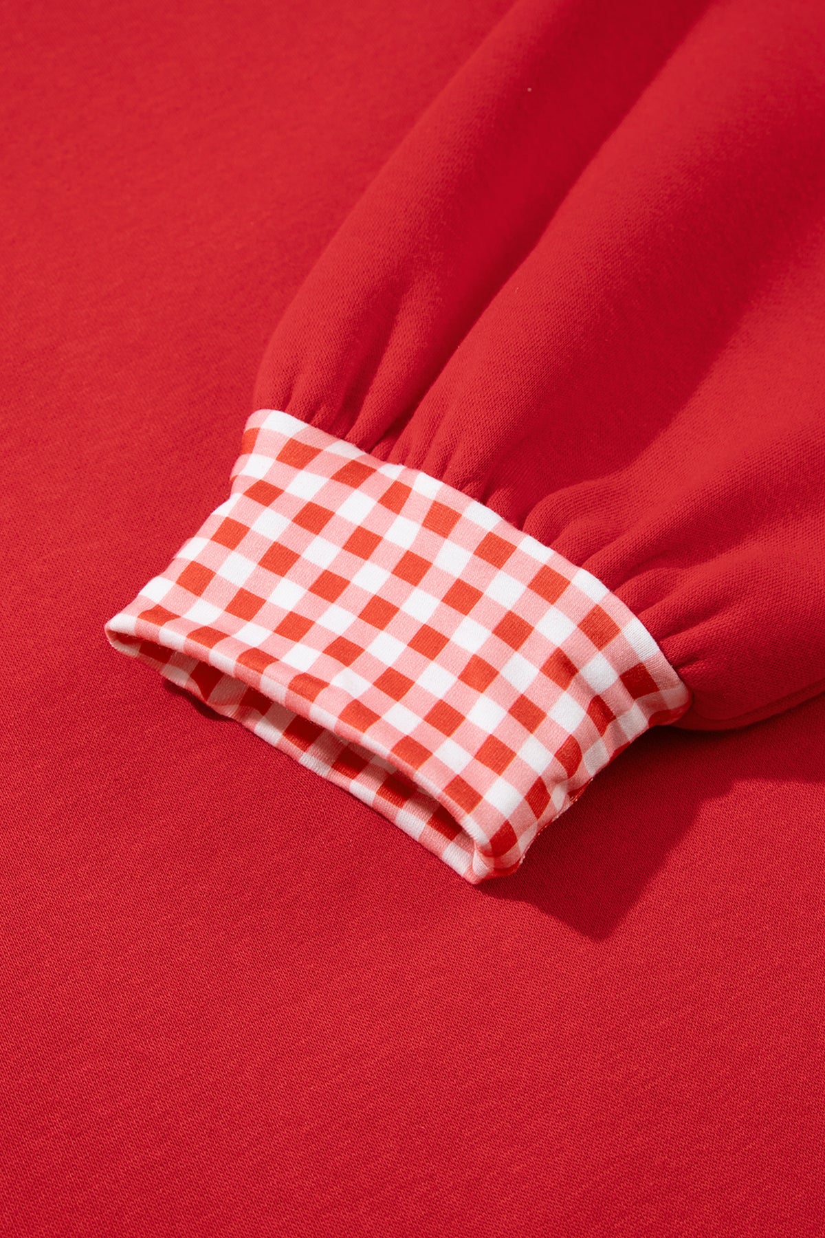 Red Gingham Trim Sweatshirt Shorts Two Piece Set