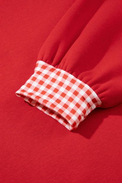 Red Gingham Trim Sweatshirt Shorts Two Piece Set