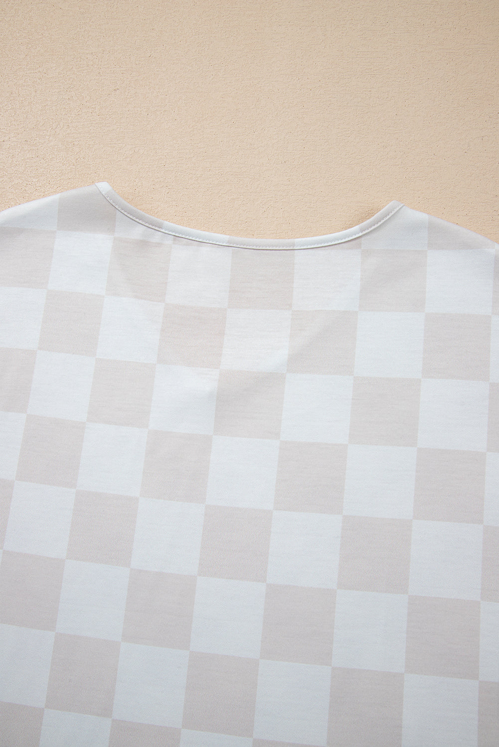 Beige Checkered Lounge Set V Neck Tee Shorts