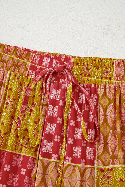 Paisley Print Tiered Maxi Skirt with Pockets