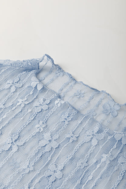 Ashleigh Blue Sheer Floral Lace Mock Neck Long Sleeve Top