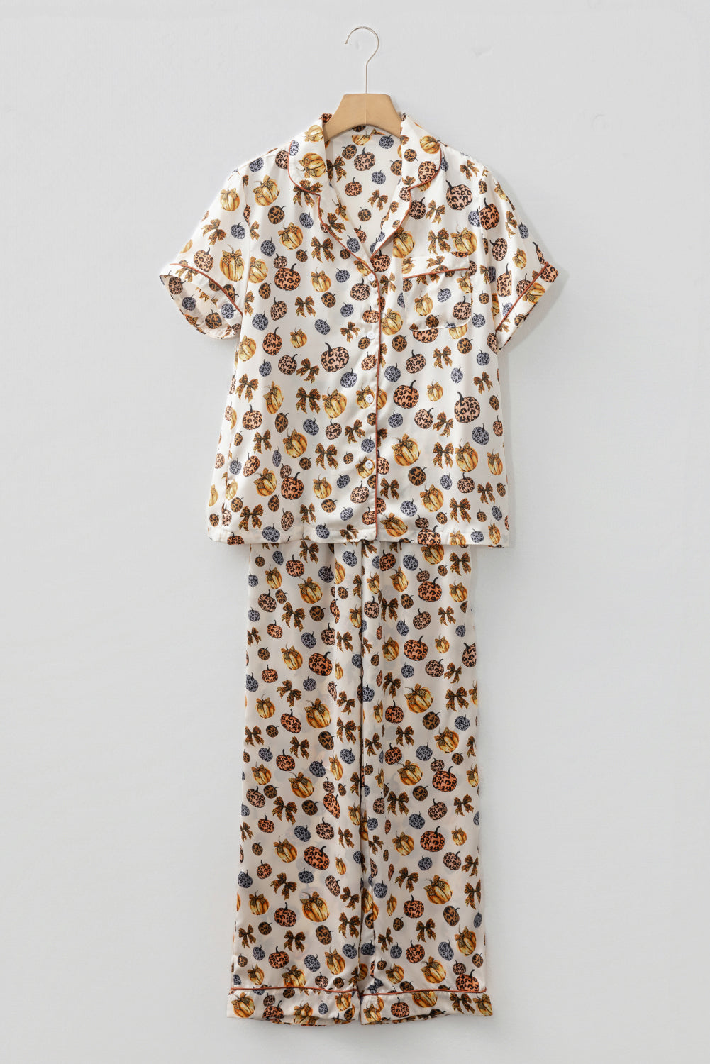 Leopard Pumpkin Print Halloween 2pcs Pajama Set