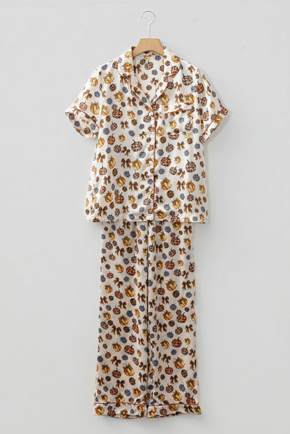 Leopard Pumpkin Print Halloween 2pcs Pajama Set