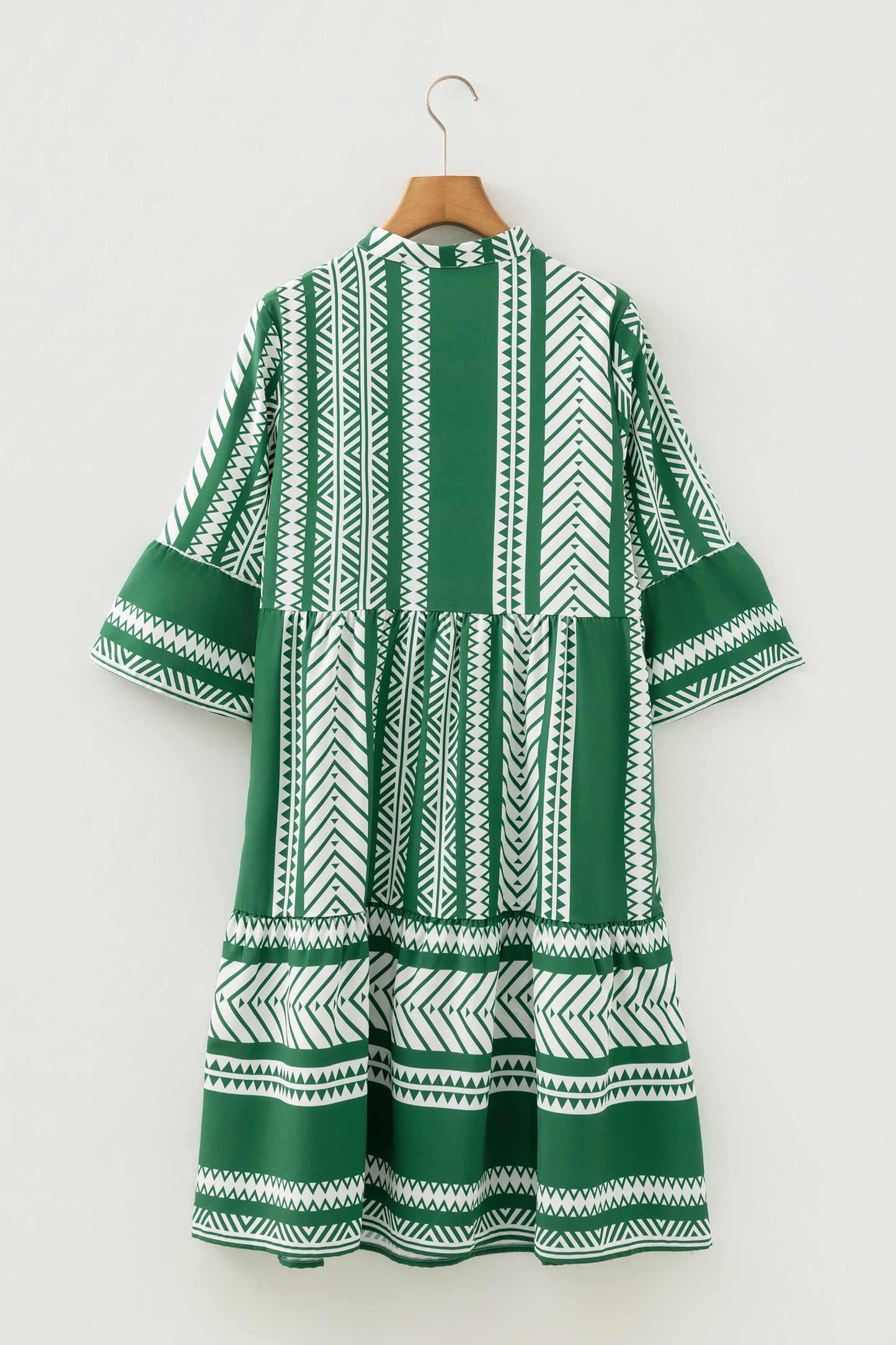 Boho Ethnic Print Mini Dress Women 3 4 Sleeve Button