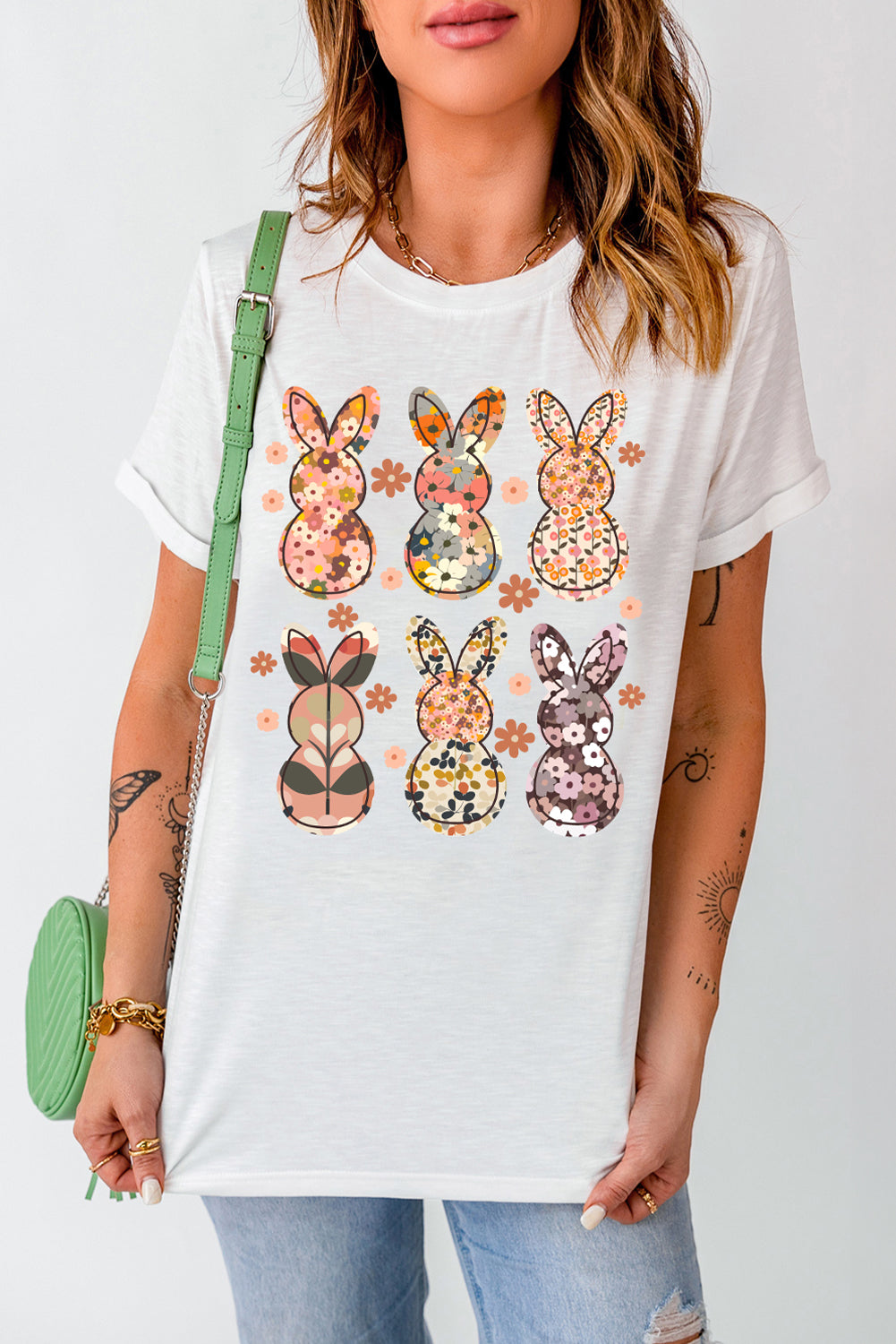 Easter Floral Bunny Graphic Casual Tee