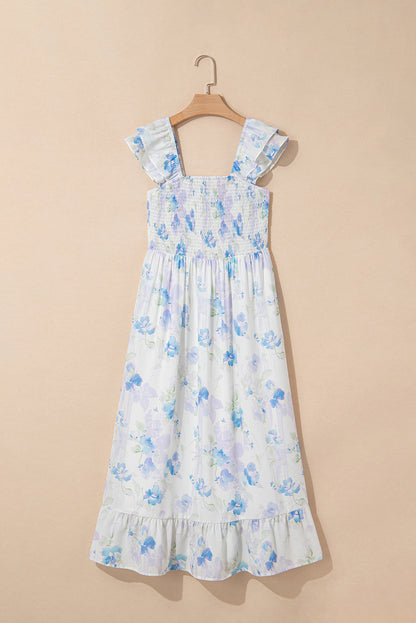 Easter Blue Floral Smocked Maxi Dress