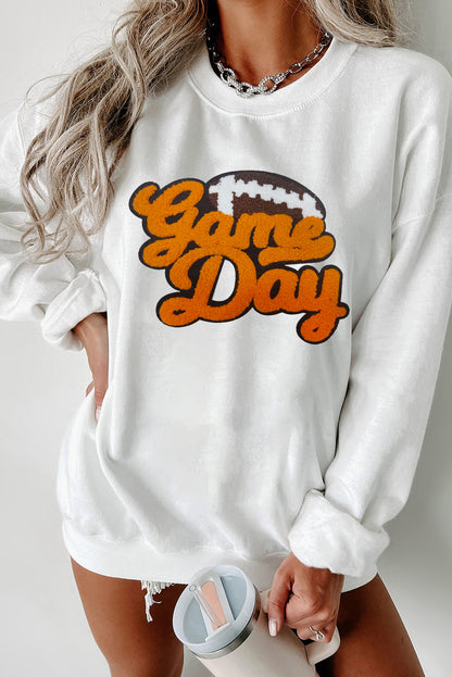 White Chenille Game Day Football Pullover Sweatshirt Women