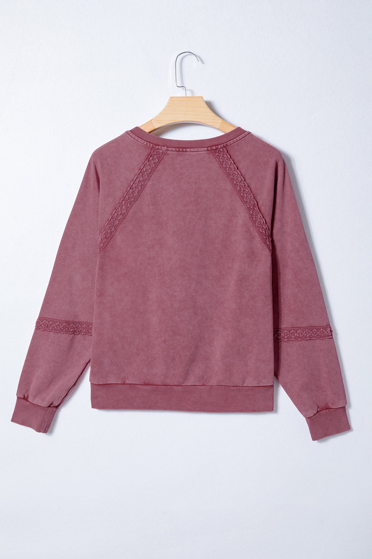 Lace Patchwork Notched Neck Mineral Wash Sweatshirt