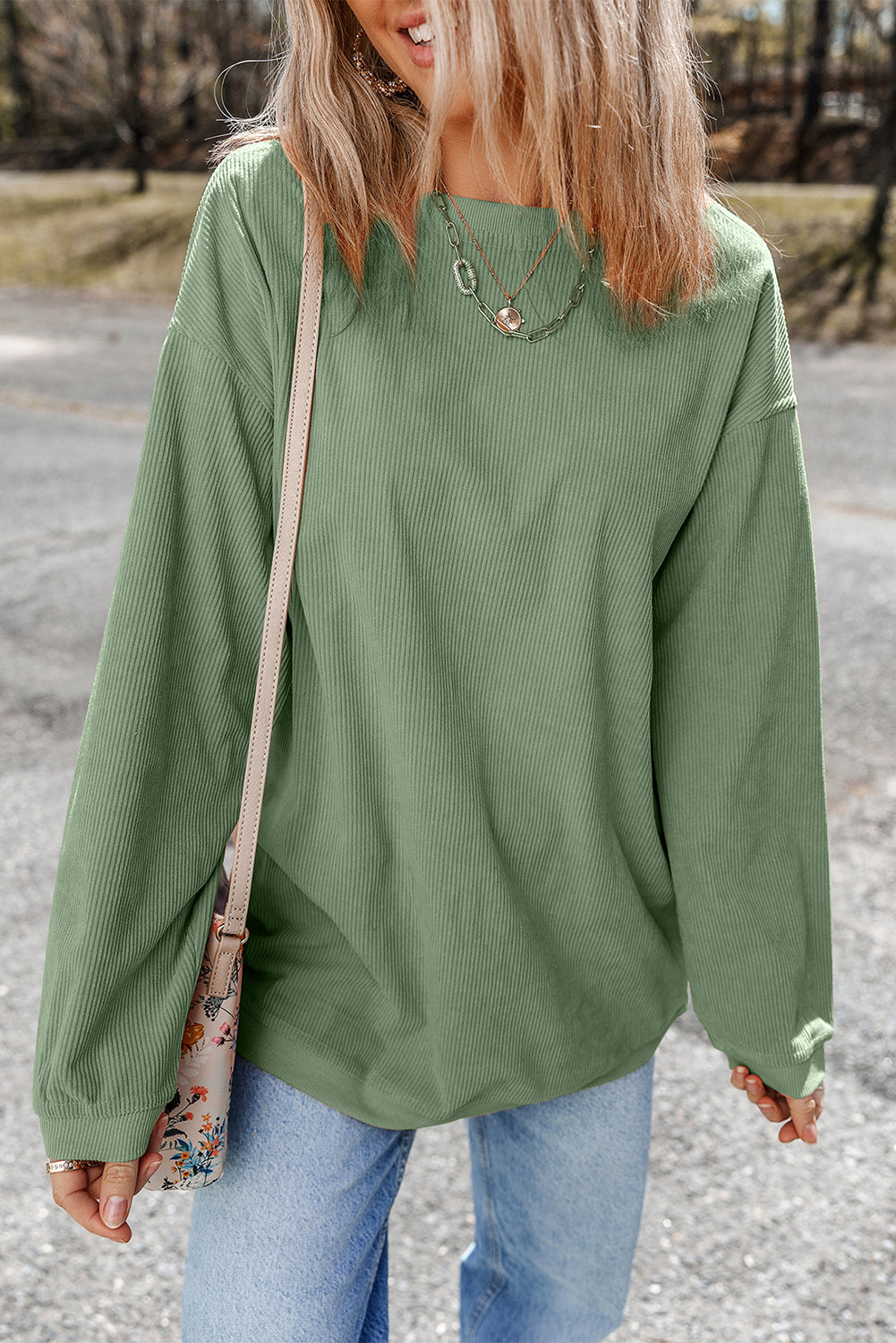 Black Ribbed Corduroy Oversized Pullover Sweatshirt