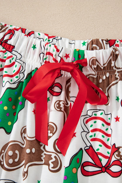 Christmas Tree Print Button Lounge Set for Women 2pcs