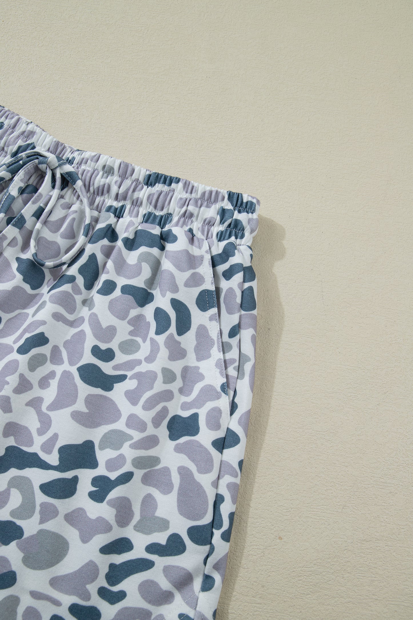 Abstract Print Zip Polo Top and Drawstring Shorts Set