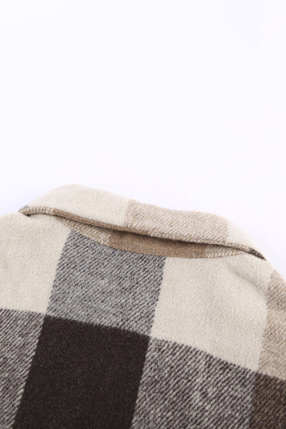 Plaid Colorblock Long Sleeve Jacket with Pockets – Casual Chic
