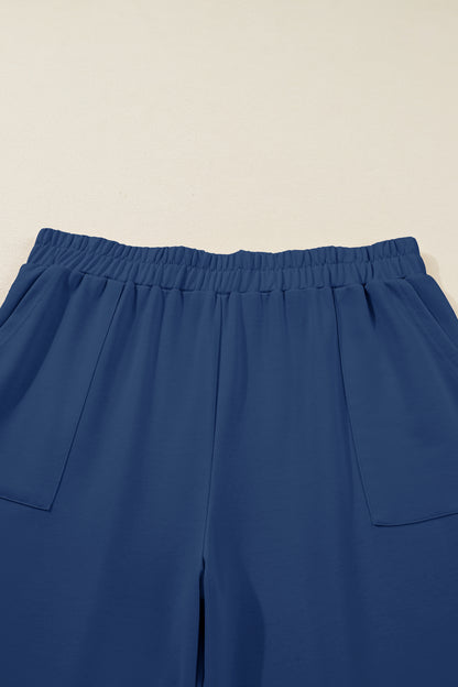 Black Plus Size Elastic Waist Asymmetrical Loose Capris Pants